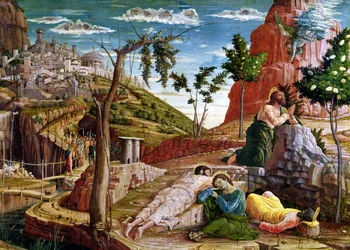 Die Agonie im Garten (linkes Predella-Panel des Altars von St. Zeno von Verona, 1456-60)